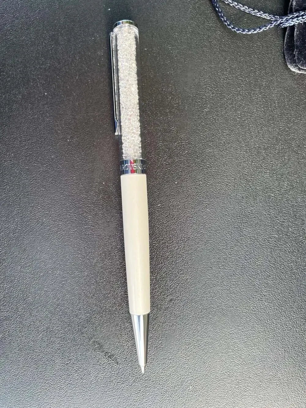 Swarovski Crystalline Ballpoint Pen White Lacquered Chrome Plated Pouch & Refill